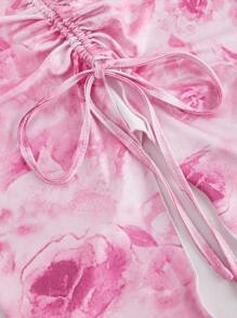 SHEIN MOD Trägertop mit seitlichen Zugbändern, asymmetrischer Saum, retro bedrucktes Trägertop, Herbsttop, Top, Top für Ausgehen, eng anliegendes Top - Heißes Pink - Übersicht 4