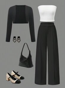 WESTFADE Young 3pcs Set For Teenage Girls, Autumn/Winter: Elegant Imitated Tank Top, Simple Sleeveless Jacket, Long Pants, Work/Commute Outfit