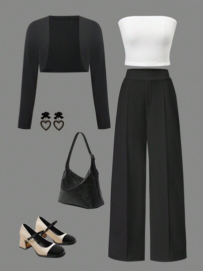 3pcs Set For Teenage Girls, Autumn/Winter: Elegant Imitated Tank Top, Simple Sleeveless Jacket, Long Pants, Work/Commute Outfit