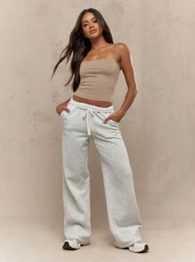 MISSGUIDED Seamless Thin Strap Bandeau Crop Top Ribbed Yoga Athletic Lounge Summer Stretchy Basic Camisole Exercise Dance Festival Tank - Khaki - View 4