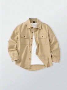 SHEIN Tween Boy's Casual Basic Denim Jacket Chic Outfits For Autumn/Winter - Khaki - View 3