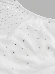 SHEIN ICON 立领镂空水钻与网眼拼布短款挂脖领上衣 - 白色 - 查看 3