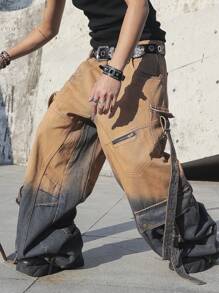 Manfinity EMRG Men's Casual Relaxed Fit Solid Color Patchwork Pocket Detail Denim Jeans - Multicolor - View 6