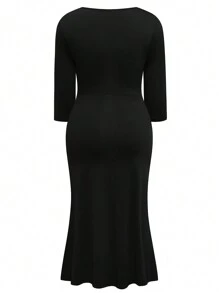 SHEIN Clasi Plus Size Simple Fashion Casual Everyday Dress - Black - View 2