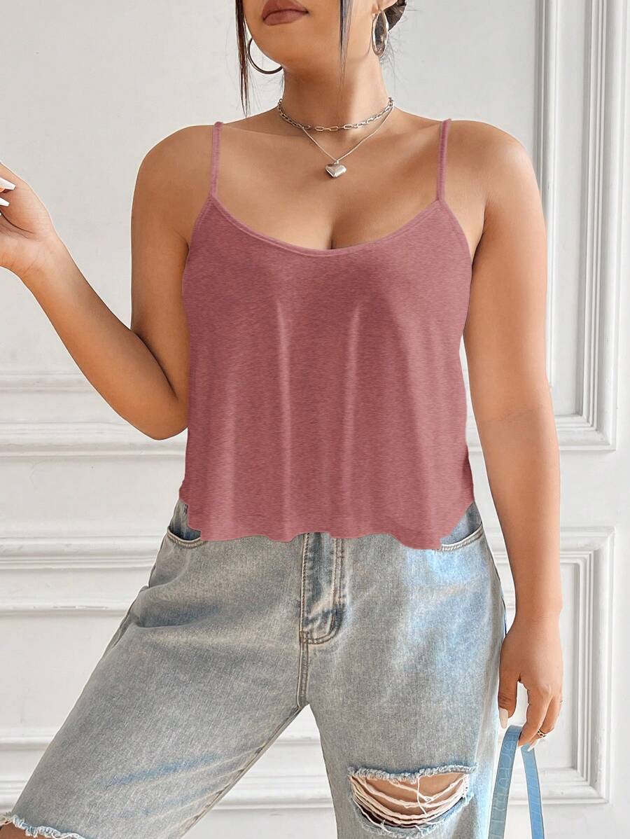 SHEIN EZwear Camiseta informal tipo camiseta de tirantes finos de unicolor y minimalista para tallas grandes - Color caoba - Ver 1