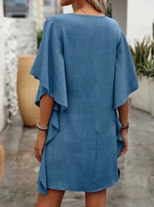 EMERY ROSE Solid Ruffle Sleeve Tunic Dress