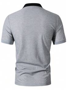 Manfinity Homme Men's Solid Color Patchwork Front Zipper Short Sleeve Casual Polo Shirt - Multicolor - View 2