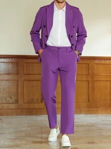 Calvornis Men's Front Button Long Sleeve Pocket Simple Top And Long Pants Casual Suit - Purple - View 3
