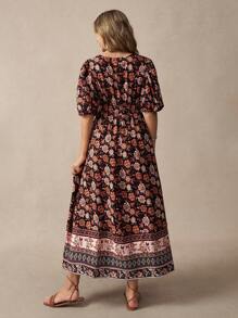 SHEIN Maternity Casual Floral Print Lantern Sleeve Dress