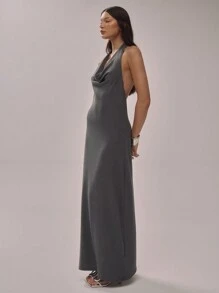 MUSERA Textured Knit Look Halterneck Scoop Back Maxi Dress Elegant Spring Summer Vacation Party