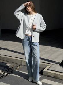 Jouncy Veste décontractée à manches longues avec boutons devant pour femme, pour un usage quotidien