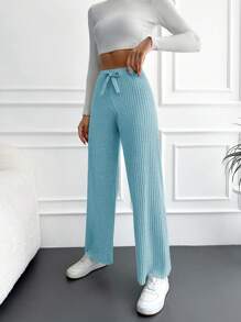 RueChic Tie Waist Straight Leg Pants - Hijau - View 4