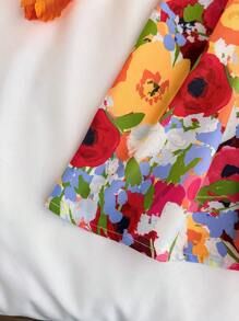SHEIN Váy dài hở lưng chữ V sâu in họa tiết hoa rực rỡ màu cam-đỏ-trắng cho bé gái tuổi teen, thích hợp cho tiệc cưới, lễ tốt nghiệp, trở lại trường, tiệc trưa dễ thương, tiệc độc thân, váy mùa hè, kỳ nghỉ/ngày lễ, cổ điển//bãi biển/biển/thanh lịch/váy/dễ thương - Nhiều màu - Xem 8