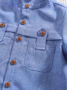 SHEIN 2pcs Baby Boy Casual Cute Summer Blue Short Sleeve Shirt With Elastic Waist Pants Set, Suitable For Birthday Party, Evening Party, Performance, Wedding, Baby Shower, 1st Birthday Celebration - Multicolor - View 7