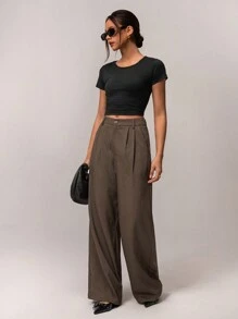 Forever 21 Women's Casual Solid Color Wide Leg Pants - Coffee Brown - View 4