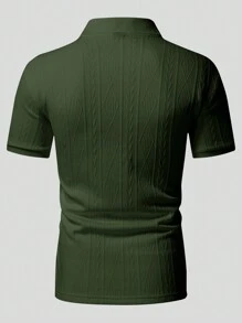 Manfinity Homme Manfinity 男式纹理设计 Polo 衫 - 綠色 - 查看 4