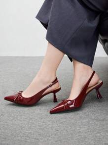 CUCCOO CHICEST Giày cao gót đế xuồng mũi nhọn hở mũi họa tiết bướm trơn màu cho nữ, đơn giản & thoải mái, gợi cảm cho tiệc tùng, giáng sinh, hẹn hò, dịp trang trọng, thích hợp cho mùa xuân, hè, thu, đông 2024, ngày lễ tình nhân màu đỏ tía - Màu Đỏ Sâu - Xem 4
