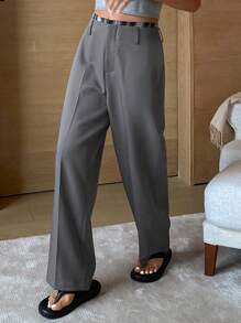 DAZY Women's Patchwork Ankle-Length Slim Fit Pants Business Attire - Grey - View 6