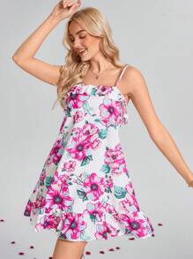 SHEIN LUNE 女士花卉印花无袖短款连体裤，情人节，情人节连衣裙 - 彩色 - 查看 6