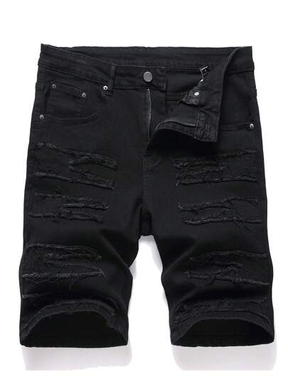 Manfinity EZcore Mäns främre knappficka Distressed Casual Denim Skinny Shorts