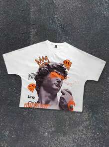 Manfinity EMRG Tricou casual cu mânecă scurtă cu imprimeu sculptural cu slogan pentru bărbați - alb - Vizualizare 4