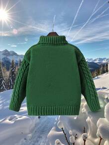 1-częściowy sweter dla chłopca, swobodny, uniwersytecki, wygodny, modny, prosty, praktyczny, uniwersalny, miękki, wygodny, gruby, z teksturą twist, golf dla dzieci, do szkoły, na co dzień, odpowiedni do szkoły, odpowiedni do podróży, odpowiedni do uprawiania sportu, odpowiedni na jesień i zimę, odpowiedni na Boże Narodzenie, dla rodziców z dziećmi i par - Wojskowa Zieleń - Zobacz 2