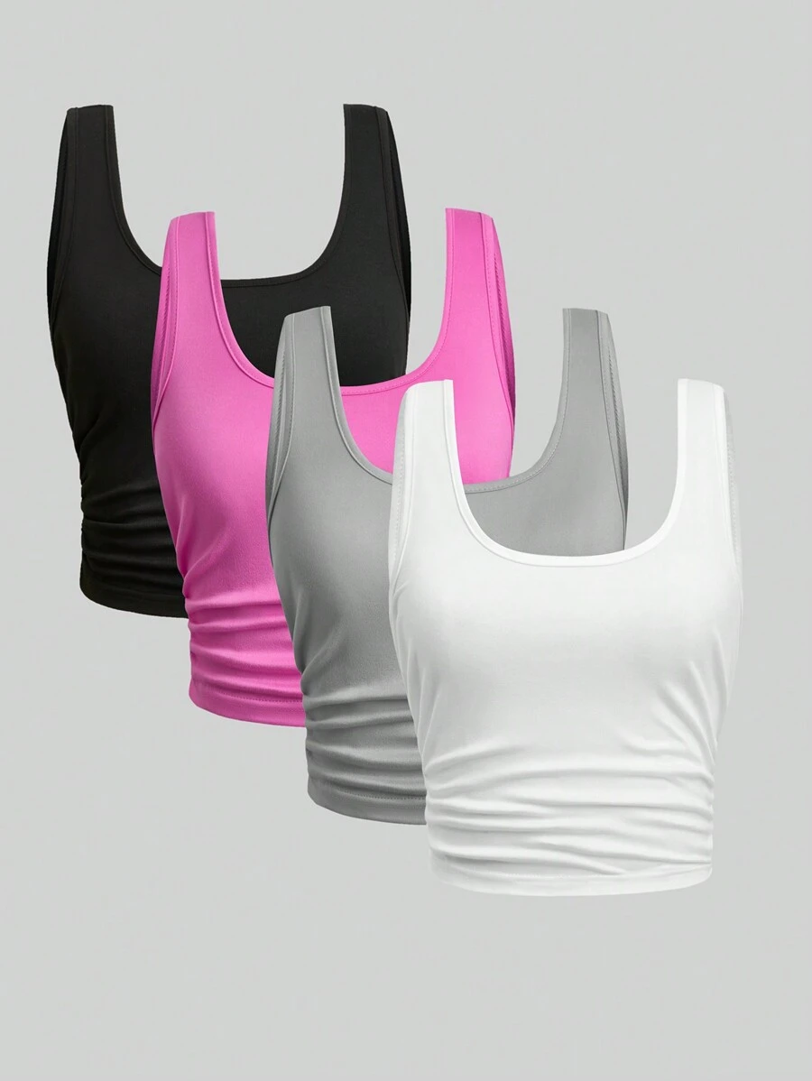 SHEIN Teen Girls' Casual Versatile Minimalist Solid Color Pleated Camisole