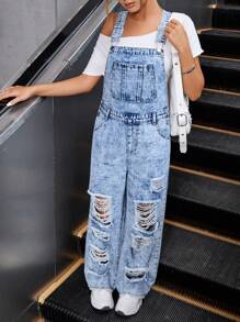 Teenager Girls' New Fashion Ripped Wide Leg Straight Jeans - Medium Wash - View 5