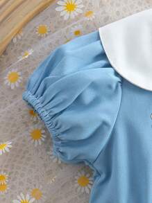 1pc Baby Girls Daisy Floral Print Lapel Summer Bodysuit