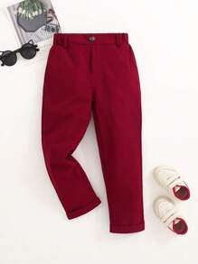 Pantalones tejidos de cintura elástica para niños pequeños, desgaste casual cómodo, versátil, adecuado para salidas diarias, escuela, playa, fiestas, primavera/verano - Burdeos - Ver 3