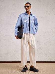 AKNOTIC Party 男士梭织宽松长直筒休闲裤，适合日常穿着 - 米色 - 查看 7