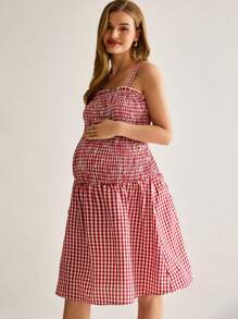 MaterniWear 孕妇简约休闲日常细肩带连衣裙 - 紅白色 - 查看 4