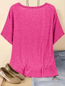 تي شيرت بقصة الرقبة على شكل حرف V وأكمام قصيرة بسيط، كاجول للارتداء اليومي لمقاسات كبيرة