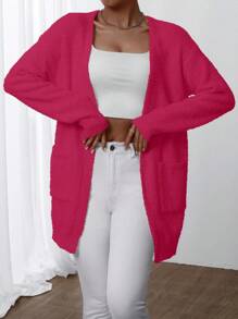 Chiquease Áo khoác cardigan dài tay màu trơn màu hồng thường ngày cho nữ, mặc hàng ngày - Màu Hồng Tươi - Xem 6