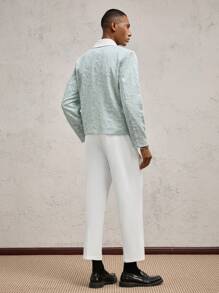 AKNOTIC Business Casual 2 件套浅绿色男士珍珠纽扣提花梭织翻领拼布修身休闲西装套装，适合休闲、度假、婚礼、毕业礼物 - 薄荷綠 - 查看 7