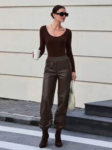 EURMUSE Damskie spodnie casualowe w jednolitym kolorze, minimalistyczna moda do codziennego noszenia