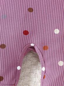 SHEIN Enterizo de punto cómodo con mangas acampanadas y estampado de lunares de colores para bebé recién nacido - Morado - View 8
