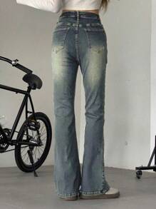 DAZY Vaqueros De Campana Lavados Para Mujer - Azul - Ver 4