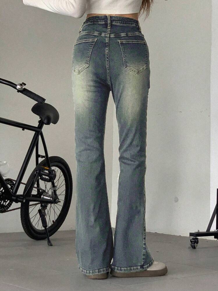 DAZY 女性用ウォッシュフレアジーンズ、フレアデニム - ブルー - 見る 4