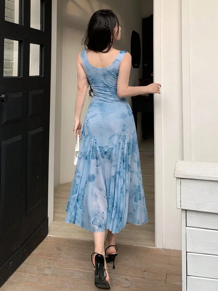 1pc Floral Print Women Long Slip Dress SunDress