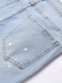 Manfinity LEGND Men's Button Pocket Distressed Embroidery Casual Denim Jeans - Light Wash - View 5