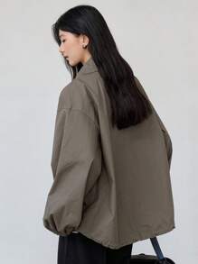 Dazy-Less Loose Fit Cargo Style Women Jacket With Large Pockets Old Money Style,Fall Clothes,Back To School Clothes Business Casual Woman Work Clothes - Grey - View 5