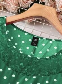 SHEIN 夏季大码蕾丝拼接圆领无袖简约休闲连衣裙