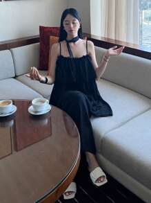 DAZY Women's Spaghetti Strap Maxi Dress, Minimalist Fashion Casual Daily Wear - Black - View 6