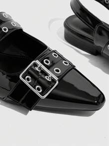 Cuccoo CUCCOO GRLICON Black Pointed Toe Casual Flats With Straps And Buckle, Motorcycle Style Comfortable Slip-On Shoes For Women Valentine's Day
