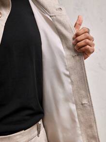 AKNOTIC Business Casual Áo khoác cardigan dài tay cổ đứng dáng rộng cho nam, trang phục thường ngày cho mùa thu và đông - Màu be - Xem 8