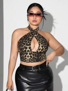 SHEIN ICON 大码女式豹纹镂空简约休闲吊带背心夏季 - 彩色 - 查看 5