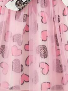 SHEIN Vestido informal de manga larga con estampado de letras y ribete de volantes para niña joven