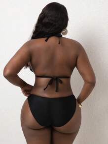 SHEIN Swim Curve Summer Plus Size Women Heart Print Spaghetti Strap Camisole, Black & Red Ribbed Fabric, Adjustable Straps, Simple & Suitable For Everyday, Vacation, Bikini Top