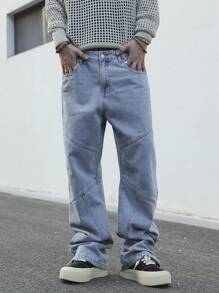 Manfinity Hypemode Men's Straight Leg Loose Casual Pockets Baggy Jeans, Versatile